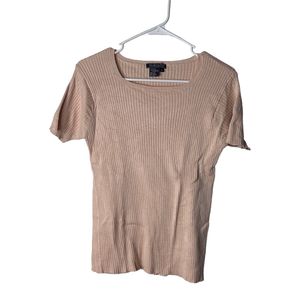 HAROLD’S Women’s Blush Silk Ribbed Quiet Luxury Short Sleeve Fitter Top Size L